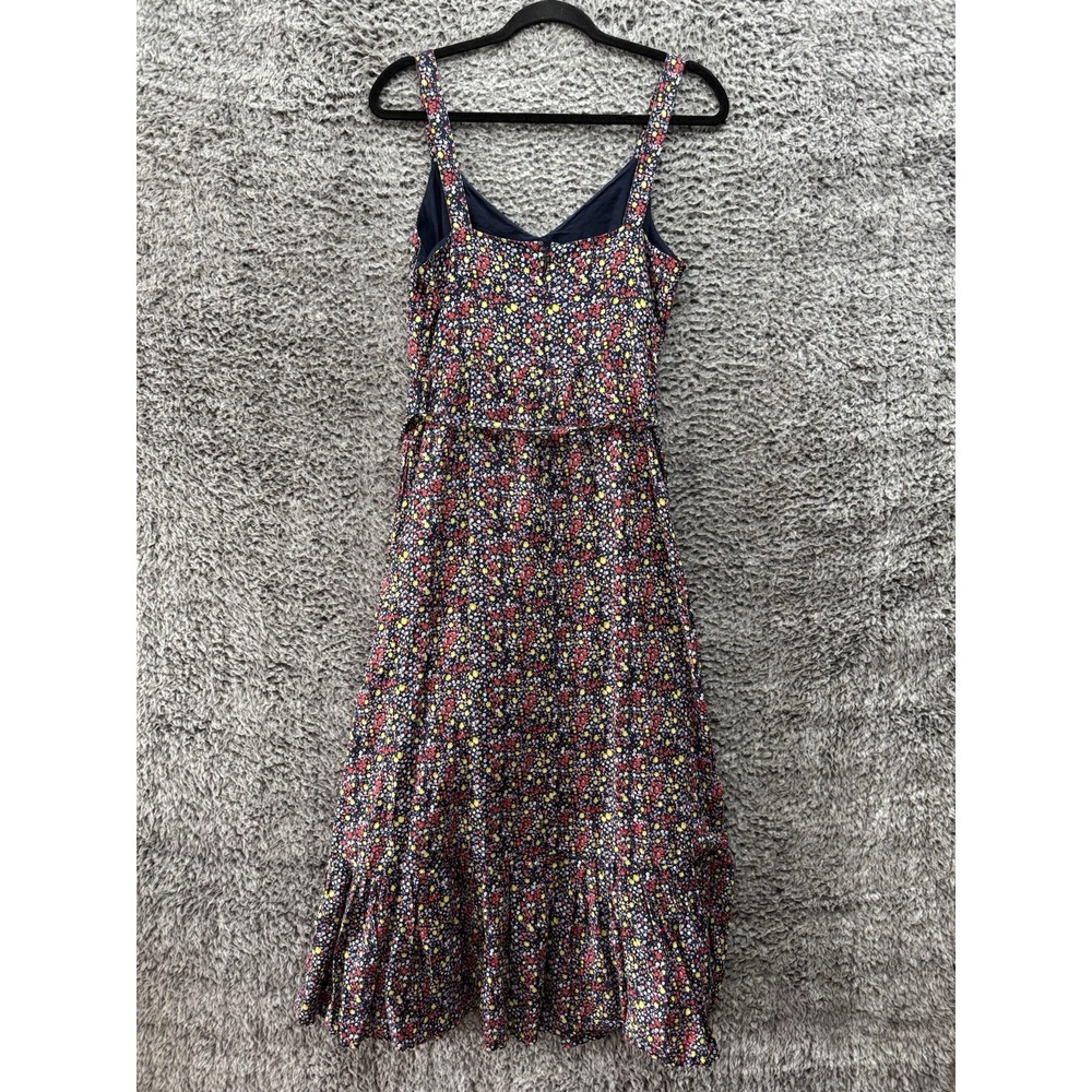 J Crew Tiered Floral Maxi Dress Navy Blue Linen Cotton Ruffle CottageCore Size 6 - Picture 2 of 10